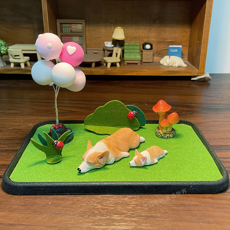 汽车摆件树脂柯基狗狗小狗摆件桌面装饰少女心礼物微景观造景