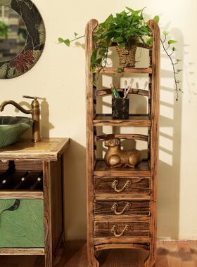 实木浴室置物架 客厅角落架创意 储物柜收纳层架转角落地架子