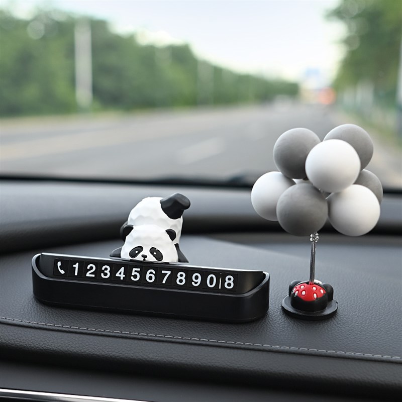 新款木雕风熊猫临时停车号码牌车载移车电话挪车牌汽车装饰品摆件