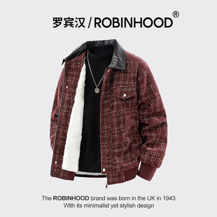 罗宾汉/ROBINHOOD冬季男士加绒夹克百搭高级感翻领时尚男款外套