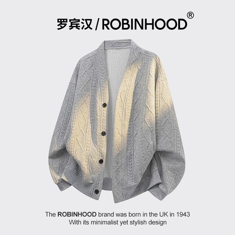 罗宾汉/ROBINHOOD男士提花针织衫大码开衫秋冬休闲日系设计感外套,男装,针织衫/毛衣,淘宝优惠券,粉丝福利购,淘宝优惠卷