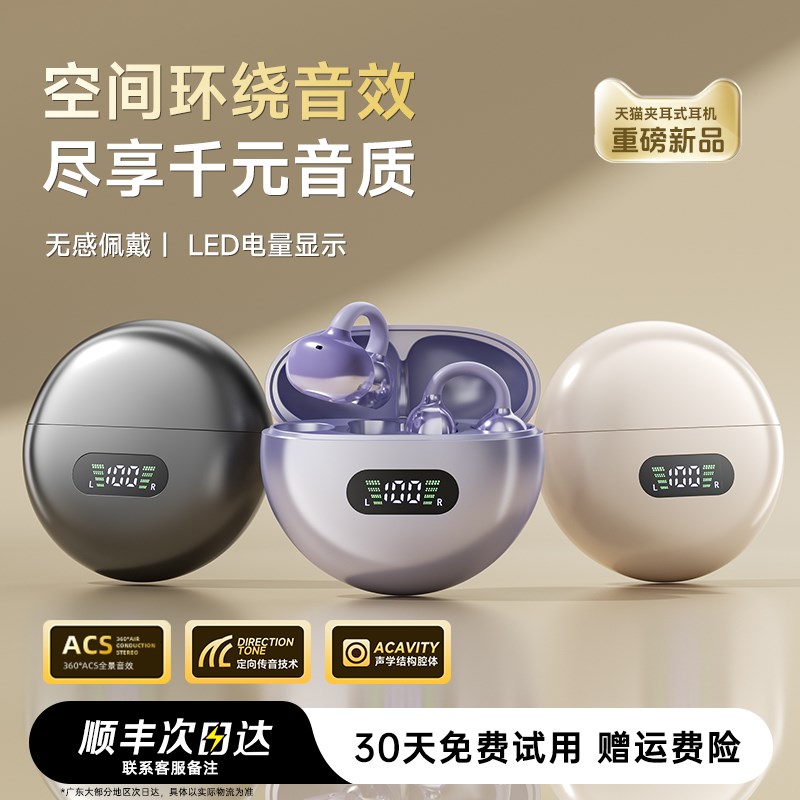 2025新款蓝牙耳机无线气骨传导不入耳夹耳式跑步运动降噪高音质女