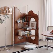 中古北欧转角架实木复古三角柜书柜家用落地小户型卧室收纳架置物