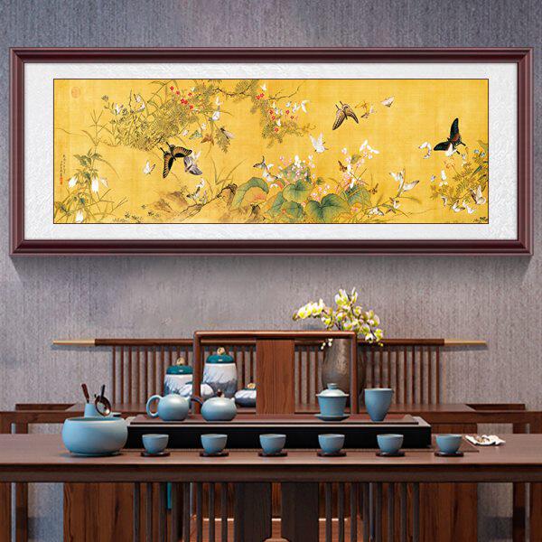 郎世宁百蝶图挂画客厅沙发背景墙壁装饰画百骏图百鹤图办公室国画