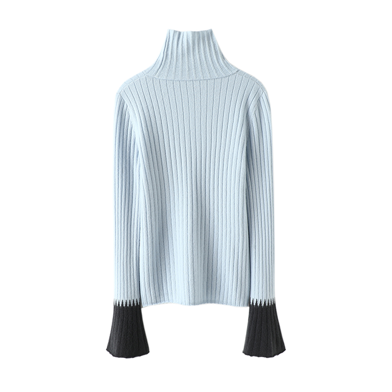 美~精致璀璨时刻!喇叭袖高领羊绒衫女纯羊绒毛衣针织打底衫秋冬
