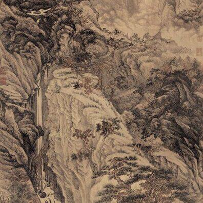 明沈周庐山高图高清微喷原大复制品装裱临摹画稿国画