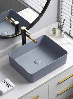 北欧深灰色d台上盆家用洗手盆陶瓷单水槽面池方形阳台圆形洗脸水