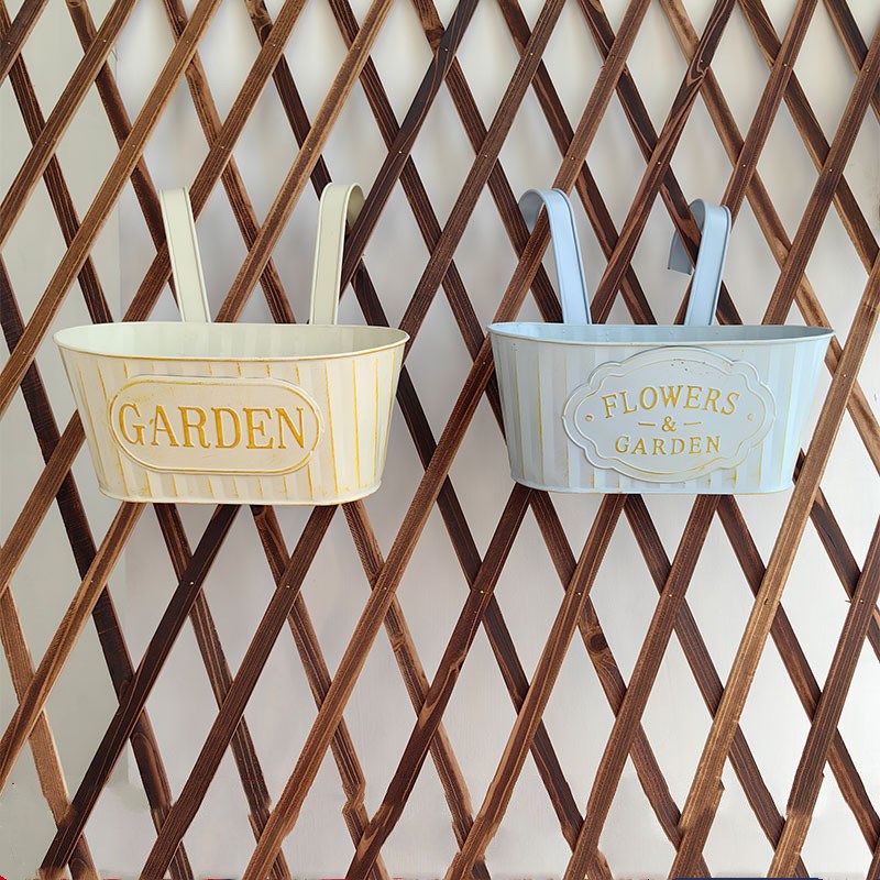 园艺可拆卸椭圆挂桶花盆双挂钩阳台悬F挂吊桶铁皮花盆围栏多肉挂