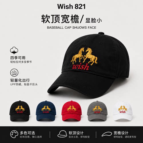 Wish821 ｜双马刺绣棒球帽 男女同款高级显脸小
