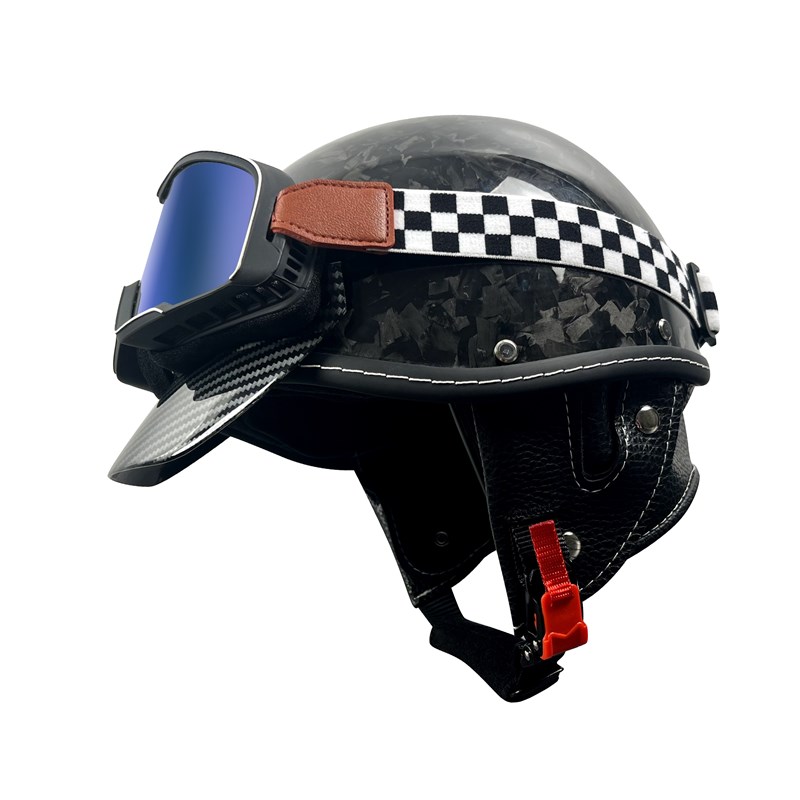 摩托车头盔碳纤维半盔德式大兵盔3C复古头盔踏板巡航机车骑行头盔