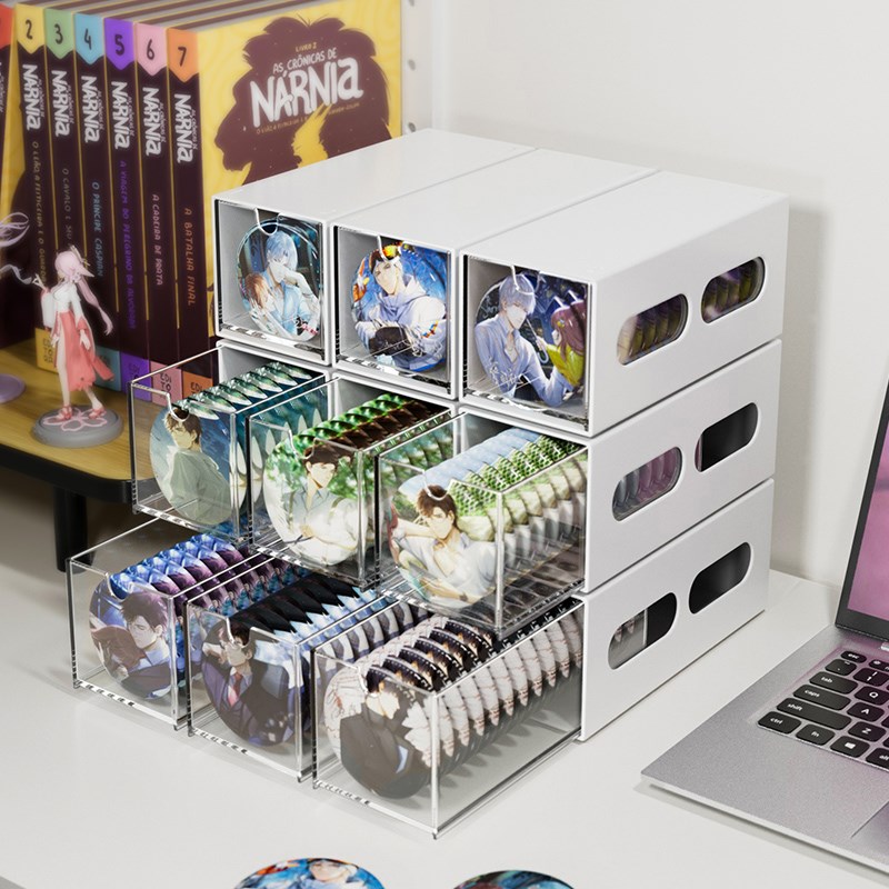 桌面吧唧收纳盒亚克力抽屉式大容量分格多功能透明谷子立牌周边盒