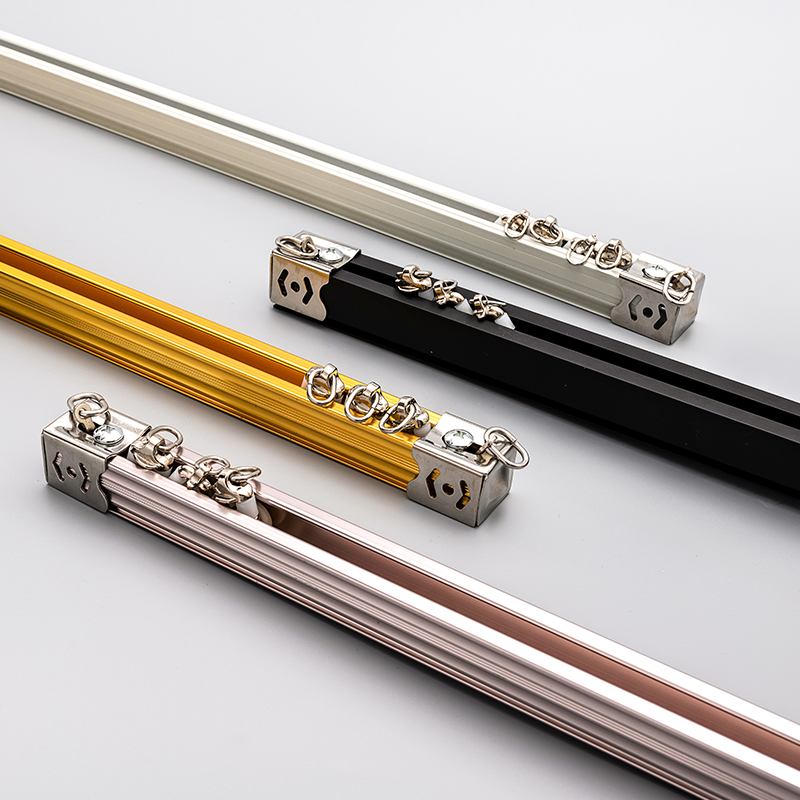 窗帘轨道杆支架静音滑轨挂钩直轨滑道单轨双轨顶装侧装铝合金导轨