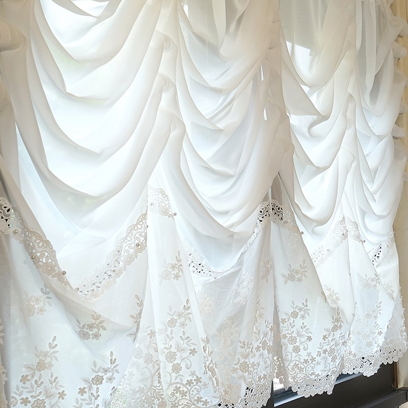 法式刺绣镂空提拉帘门帘半帘窗帘短款帘隔断帘厨房窗户屏风遮挡