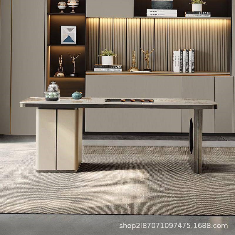 岩板茶桌椅组合意式n轻奢客厅办公茶台现代简约阳台家用烧水壶一