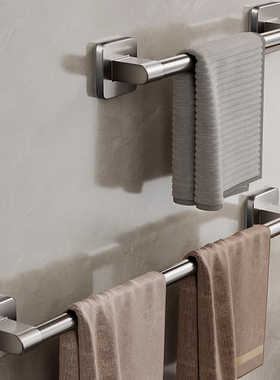 免打孔毛巾架单杆毛巾杆枪灰色浴室卫生I间置物架厨房挂杆浴巾架