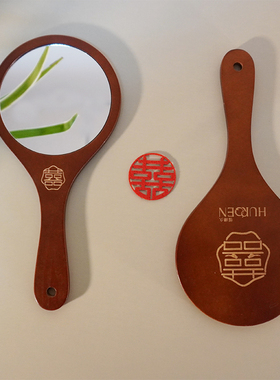 今生壹次化妆咖啡红色结婚镜子檀木梳子I一对套餐新娘陪嫁备婚好