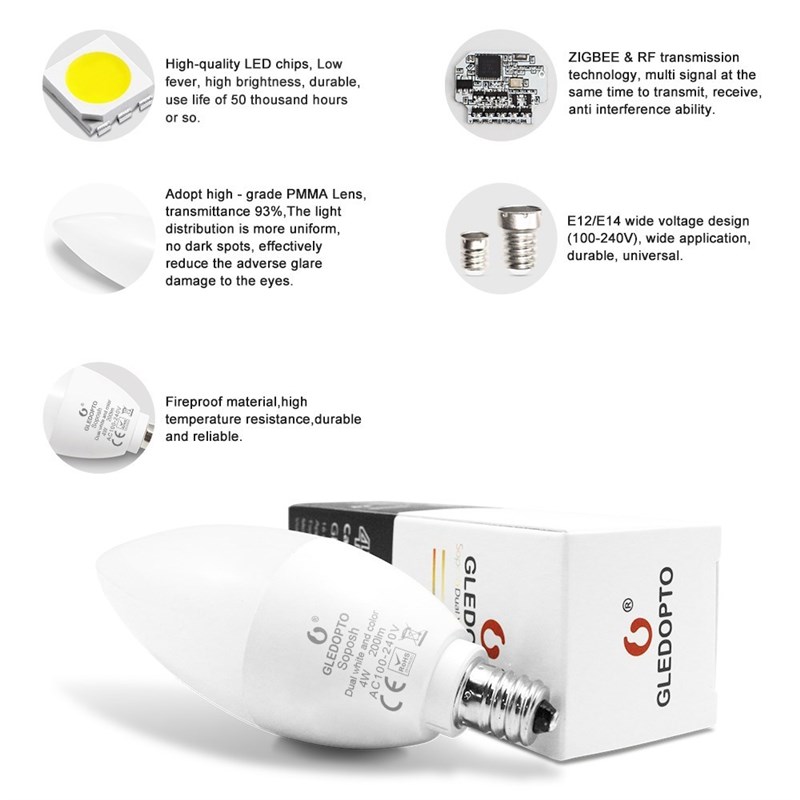 现货E12 E1g4 Zigbee   Bulb 4W Dimmable RGCT bi D