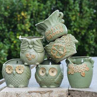 悬挂式 半圆动物陶瓷大号挂B栅栏水培阳台花盆挂式 挂 花盆 壁挂式