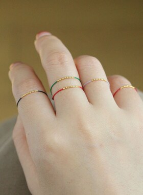 金色小珠子手工编绳特细t细绳沙金戒指叠戴多巴胺简约中古古法尾