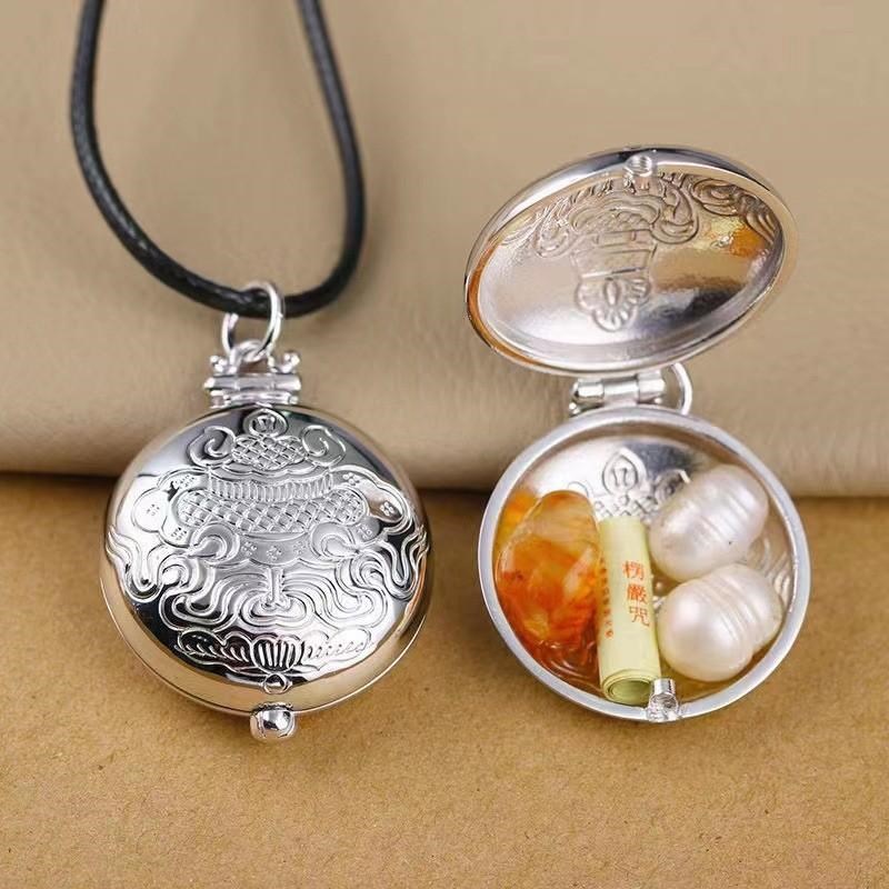 民族风复b古精品嘎乌盒空心可打开装东西大个银盒子吊坠银饰挂件