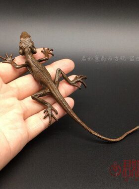 茶宠实心 铜虎长玩虎铜壁铜艺微雕冷动物摆件小血壁大尾巴