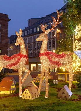 新款2.7米大型铁艺棉线t发光圣诞鹿子商超户外圣诞节装饰造型灯