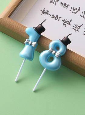 网红蓝色数字生日蜡烛帽子儿童男孩蝴蝶结周岁满月烘焙装饰插件10