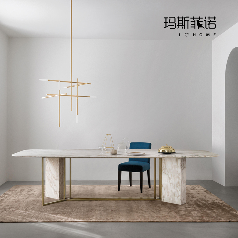 MSFN简约g现代大理石不锈钢长方形餐桌别墅酒店办公会议多人桌