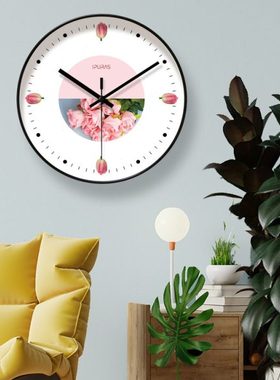易普拉8239浪漫挂表粉色玫瑰挂钟客厅钟表挂墙时钟静音扫秒石英钟
