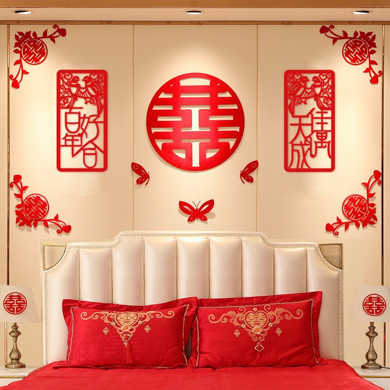 出阁房间布置出嫁房布女方婚房装饰女H方家新娘结婚女方家布置闺