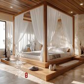 新中式 架子床酒店会所民宿四柱床源头工厂定制复古实木双人拔步床