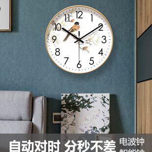 表挂墙花中式自动工客厅国画86国风笔对时波电钟鸟0时钟钟表挂钟7