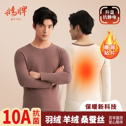 鹅牌保暖内衣男25秋冬新款蚕丝加绒加厚套装贴护抗菌肌底秋衣秋裤