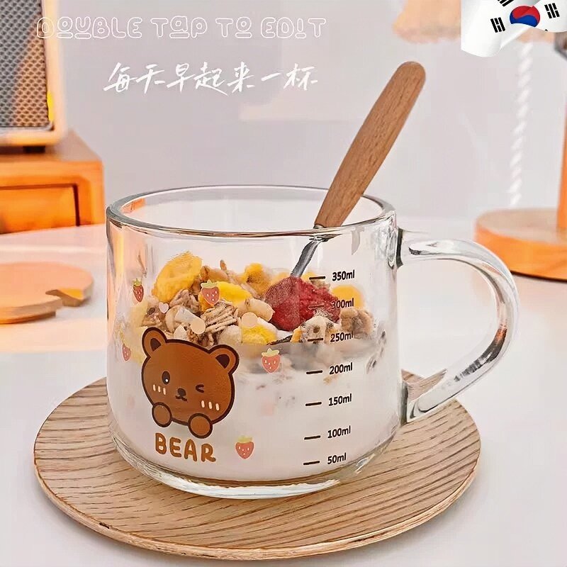早餐杯燕麦杯家用透明带把手杯子女生玻璃刻度牛奶杯网红可携式