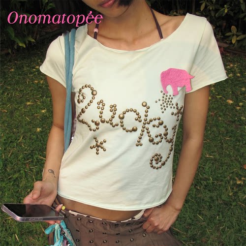 OTPe*薄荷绿烫钻斜肩短袖