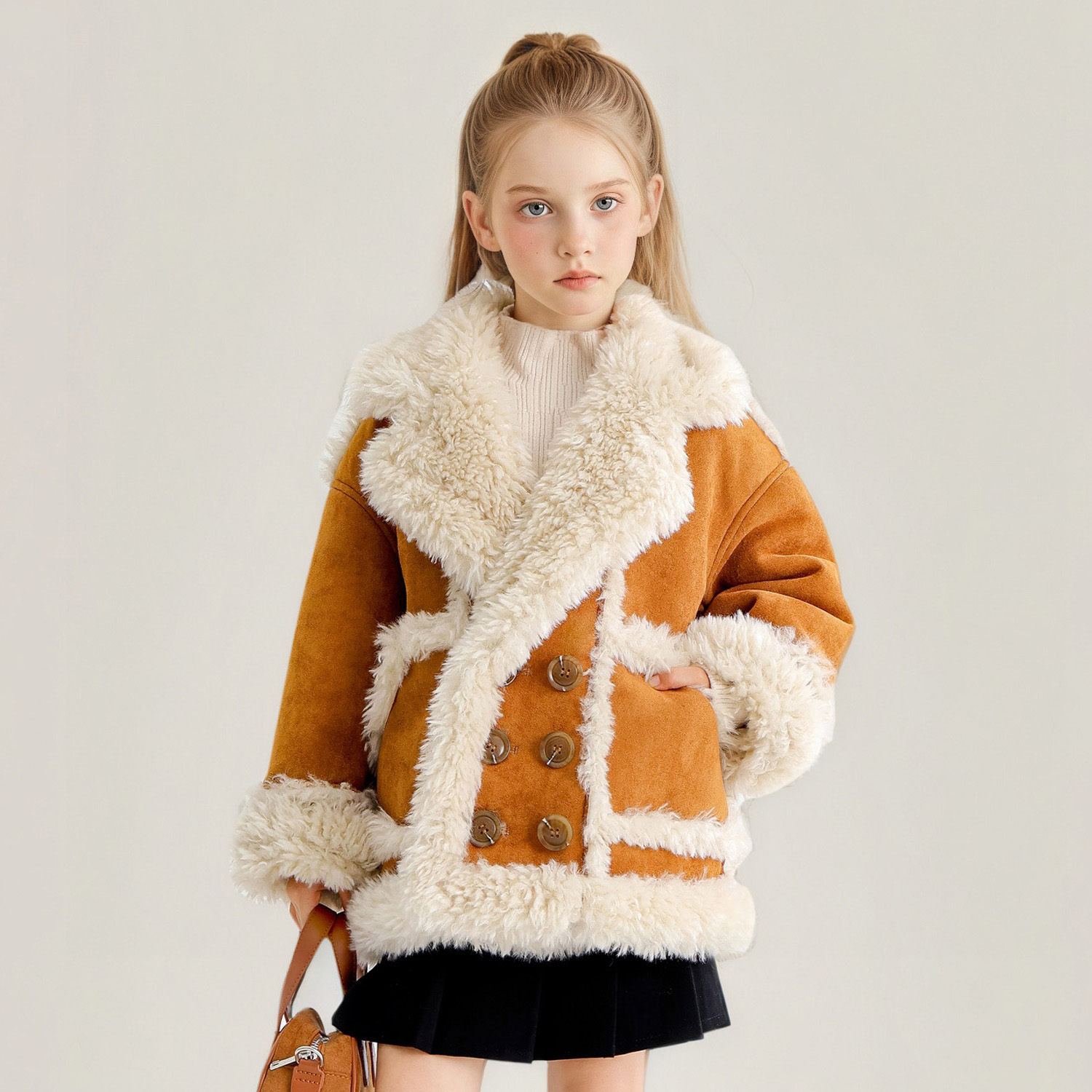 萌校长女童麂皮绒一体外套