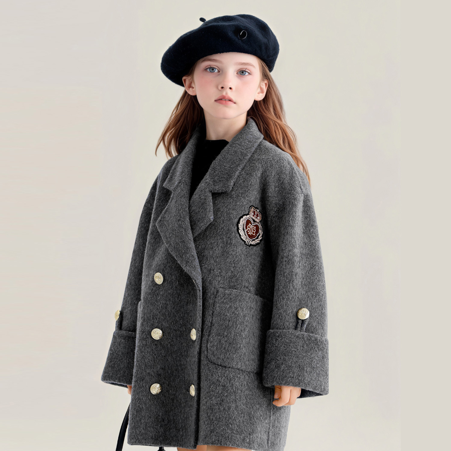 萌校长儿童毛呢子外套中长款