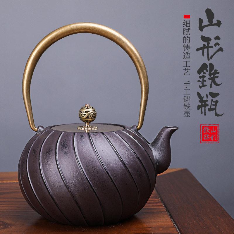 新款手工创意铸铁茶壶 家用生铁壶南部煮茶器 无涂层复古铁壶莲座