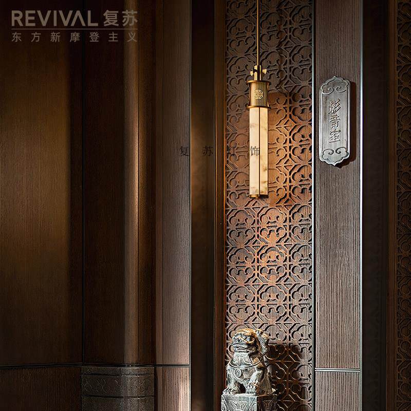 新中式卧室床头小吊灯西班牙云石高档餐厅长条灯中国风过道灯具