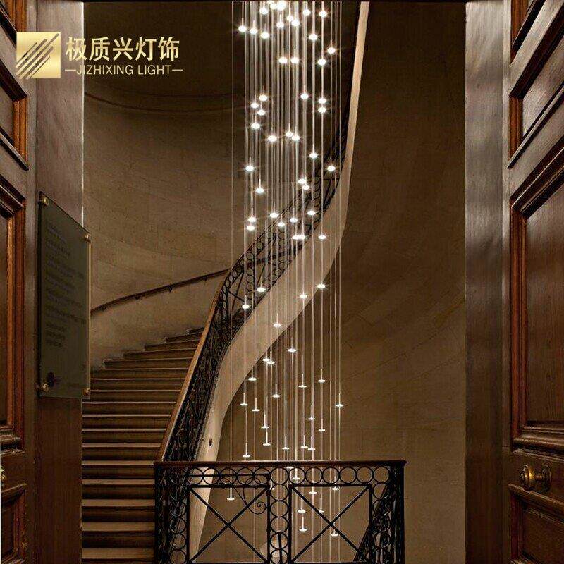 楼梯吊灯自建房复式楼简约轻奢别墅客厅8米满天星高级旋转长吊灯
