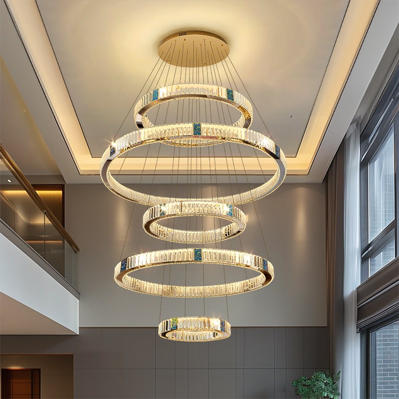 酒店大堂挑d空别墅客厅吊灯楼梯间楼中楼轻奢水晶loft复式楼大吊