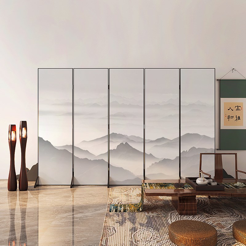 中式山水折叠g屏风隔断客厅玄关简约茶室别墅会客厅背景遮挡可折