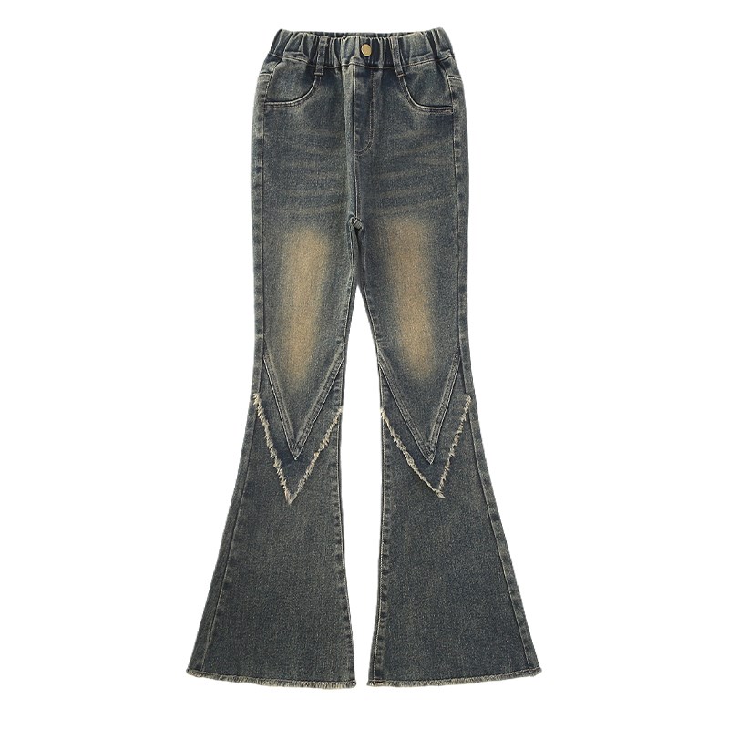 女童牛仔裤秋冬季2024新款童装洋气喇叭裤中大童女孩加绒加厚裤子