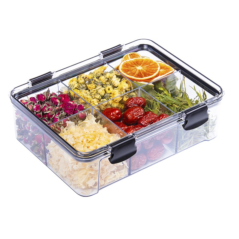 L型花茶分格收纳盒厨房煲汤药材防潮密封盒水果点心透明保鲜盒