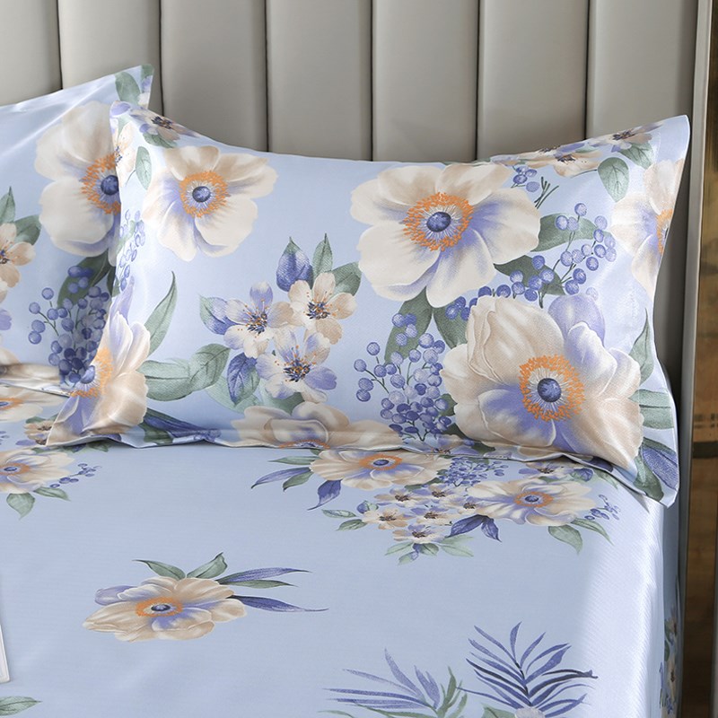 夏季提花冰丝席床单式三件套夏天凉席田园风可机水洗折叠空调软席