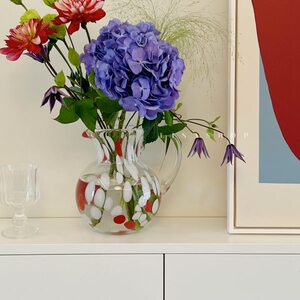 lisashop美学复古水壶造型豹纹系列红白斑点单耳玻璃花瓶家居饰品