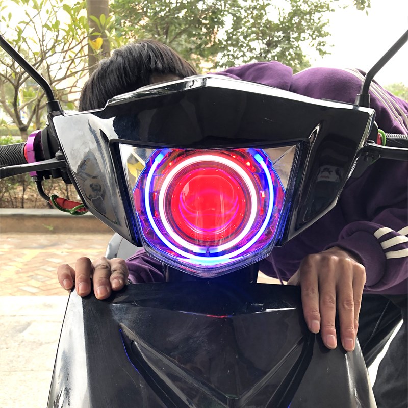 鬼火二代大灯总成LED车头灯马哈YP鬼二透镜激光85W超亮摩托车车灯