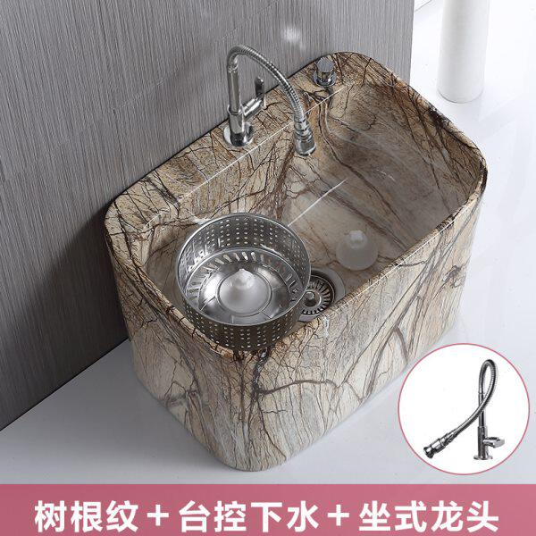 拖把池石纹陶瓷拖把盆大理石纹艺术阳台户外双驱动台面龙头墩布池