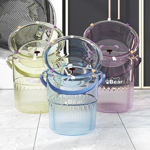 透明手提塑料水桶家用大号储水桶带盖H圆桶学生宿舍洗衣洗澡桶脸