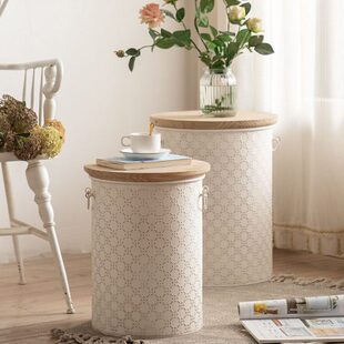 客厅沙发收纳铁艺做旧边几桶凳储物复古法式摆件风小户型角几奶油